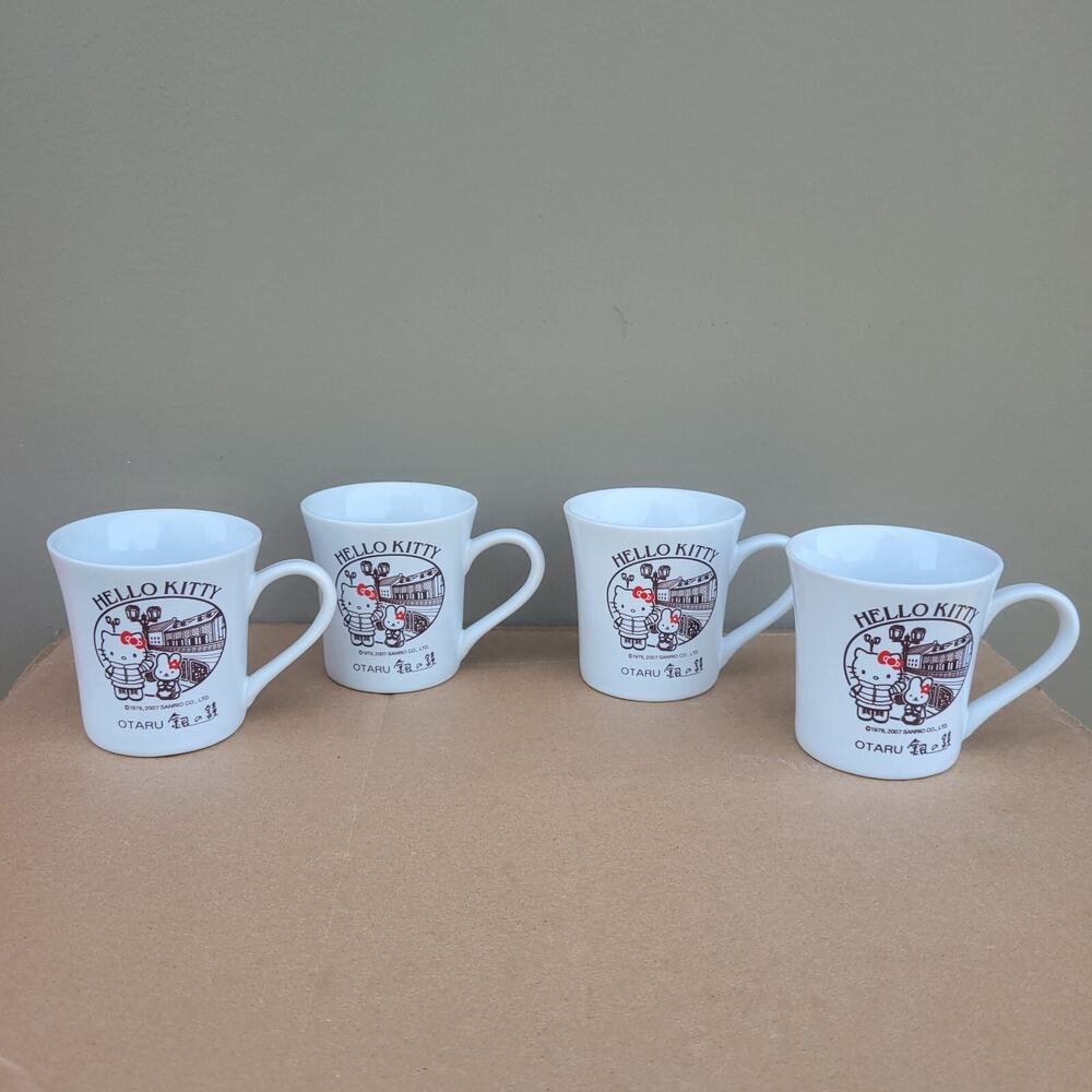 NEW RARE LOT OF 4 HELLO KITTY CAFE OTARU JAPAN ESPRESSO COFFEE MINI MUG 2007